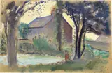 Elisabeth Chaplin, Innamorati sul greto del fiume (da «La porte etroite» di A. Gide), oil on cardboard