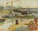 Giulio Salti, Mattino in Darsena - Viareggio, 1972, oil on panel