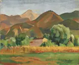 Raffaele De Grada, Casolare nel paesaggio, oil on compensato