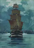 Nave Scuola Amerigo Vespucci by Renato Natali, oil on compensato, offered Apr 2017