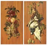 Michelangelo Meucci, «Natura morta con frutta» e «Natura morta con cacciagione», oil on panel