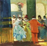 Maschere by Renato Natali, oil on compensato, offered Apr 2017