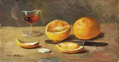 Natura morta con arance e coltello by Karel Hodr, 1955, oil on cardboard, offered Apr 2017