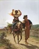 Luigi Bechi, In cammino verso il mercato, oil on canvas