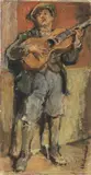 Alphons Hollaender, Il chitarrista, oil on cardboard