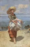 Lavandaia in riva al mare by Angiolo Tommasi, oil on canvas, offered Apr 2017