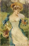 Federico Andreotti, Dama in giardino, oil on tavoletta