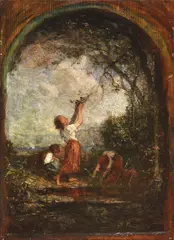 Presso il fonte by Antonio Fontanesi, 1867, oil on panel, offered Apr 2017