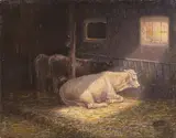 Angelo Morbelli, Nella stalla, oil on canvas