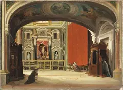Giuseppe Palizzi, In chiesa, oil on cardboard