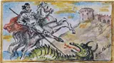 Giorgio de Chirico, San Giorgio e il drago, watercolour on paper