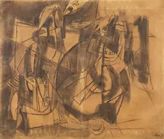 Les jeux les matrices by Afro Basaldella, 1951, mixed media on paper applicata on canvas, offered Nov 2016