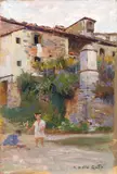 Borgo con bambini by Anacleto Nino della Gatta, oil on cardboard, offered Oct 2016