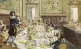 Giuseppe Cassioli, Scena di banchetto al Casino Mediceo, oil on panel