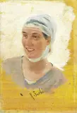 Ritratto di donna by Raffaello Sorbi, oil on tavoletta, offered Oct 2016