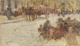 Strada con figure by Cesare Ciani, oil on cardboard, offered Oct 2016