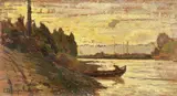 Luigi Michelacci, Tramonto sull'Arno, oil on panel