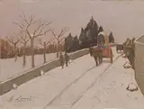 Strada sotto la neve by Giovanni Lomi, oil on canvas board, offered Oct 2016