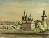 Giorgio de Chirico, Veduta di Praga con ponte sulla Moldava