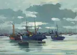 Marina al porto by Renato Natali, oil on panel, offered Apr 2016