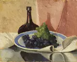 Natura morta con uva e bottiglia by Oscar Ghiglia, 1928, oil on cardboard, offered Apr 2016