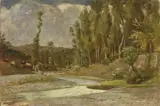 Veduta di un torrente circondato da gruppi di pioppi by Giovanni (Nino) Costa, oil on canvas, offered Apr 2016