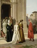 Dante che incontra Beatrice by Raffaello Sorbi, 1863, oil on canvas, offered Apr 2016
