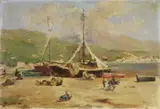 Silvio Poma, Barche sul lago, oil on canvas applicata on cardboard
