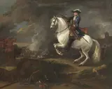 Thomas Wyck, Ritratto equestre di un generale sullo sfondo di battaglia, oil on canvas