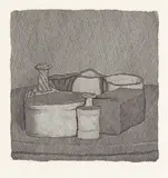 Giorgio Morandi, Natura morta con quattro oggetti e tre bottiglie