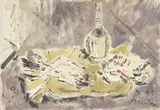 Natura morta con polli e fiasco by Filippo de Pisis, 1943, oil on canvas applicata on cardboard, offered Nov 2015