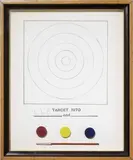 Jasper Johns, Target, 1971, lithograph con collage and timbro in cornice in legno