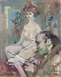 Pittore e modella by Mino Maccari, oil on canvas board, offered Nov 2015