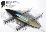 Fabrizio Plessi, Progetto per grande barca digitale in continuo movimento, 2008, mixed media on paper applicata on panel