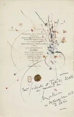 Georges Mathieu, Dédicace illustrée, 1958, inchiostro on paper