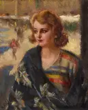 Giuseppe Maldarelli, Fanciulla con scialle, oil on compensato