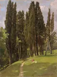 Emanuele Costa, Figure sul prato, oil on cardboard