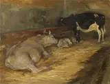 Giuseppe Fraschetti, Buoi nella stalla, oil on panel