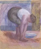 Quinto Martini, Donna che si lava i piedi, tempera on paper applicata on panel