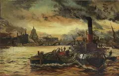 Lionello Balestrieri, Chiatte sulla Senna, 1903, oil on compensato