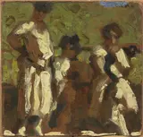 Carlo Corsi, Tre figure al sole, 1921, oil on cardboard applicato on panel