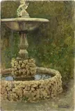 Oreste Costa, Fontana nel parco, oil on panel