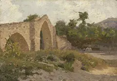 Flavio Bertelli, Ponte della Signora a Modigliana, 1921, oil on cardboard