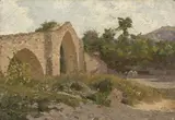 Flavio Bertelli, Ponte della Signora a Modigliana, 1921, oil on cardboard