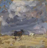 Beppe Ciardi, Paesaggio, oil on cardboard