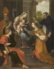 Matrimonio mistico di Santa Caterina e Santi by Jacopo Confortini, oil on canvas, offered Oct 2015