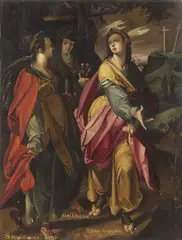 Bartholomeus Spranger, Tre Marie ai piedi del Calvario, oil on panel