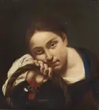 Ritratto di contadina con cestello con una gallina by Giovanni Battista Piazzetta, oil on canvas, offered Oct 2015