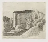 Giorgio Morandi, La casetta con il portico e il cipresso (lastra grande), 1924, etching on zinco