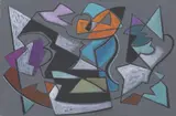 Gino Severini, Compotier bleu-vert et oranges, 1949, oil on faesite